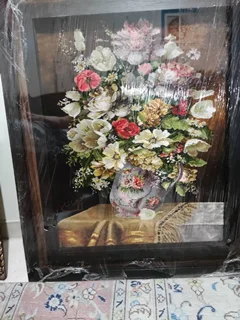تابلو فرش دستباف گل و گدان  چله ابریشم  و گل ابریشم. بافت تبریز اندازه 50*70